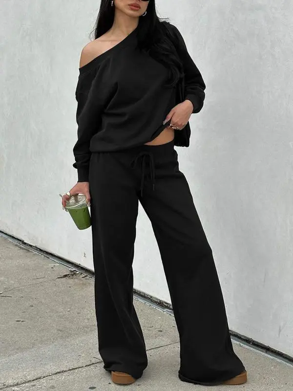 Women Off the Shoulder Long Sleeve Jumper & Pants 2 Piece Set