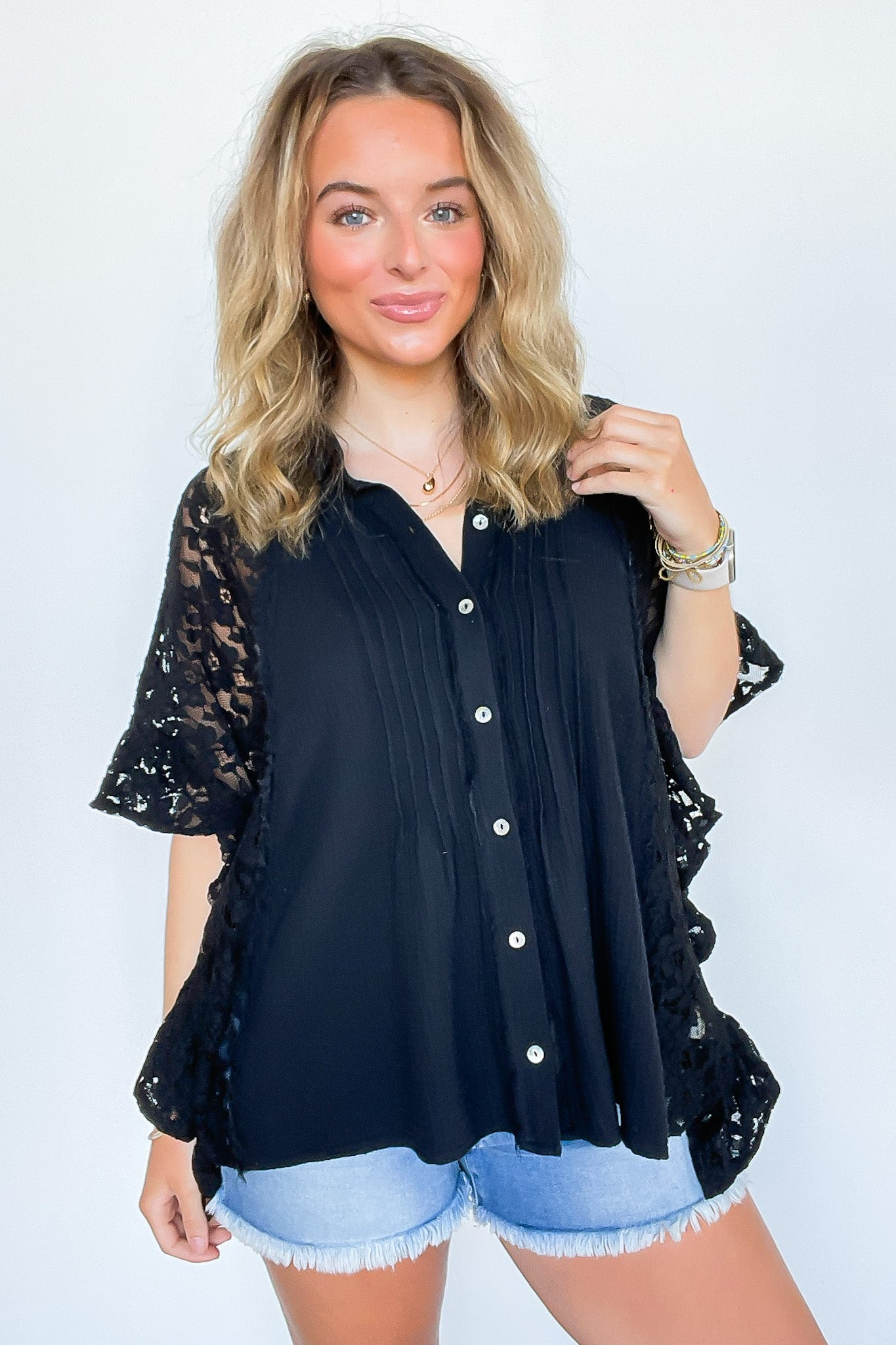 Lace Button Down Top