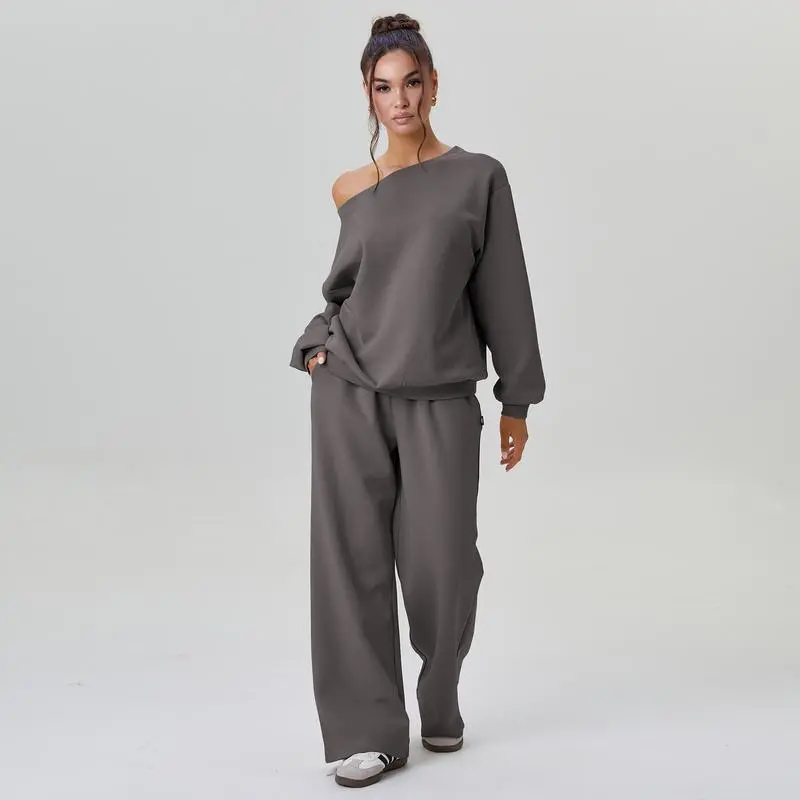 Women’s Sloping Shoulder Top & Wide Leg Pants Set