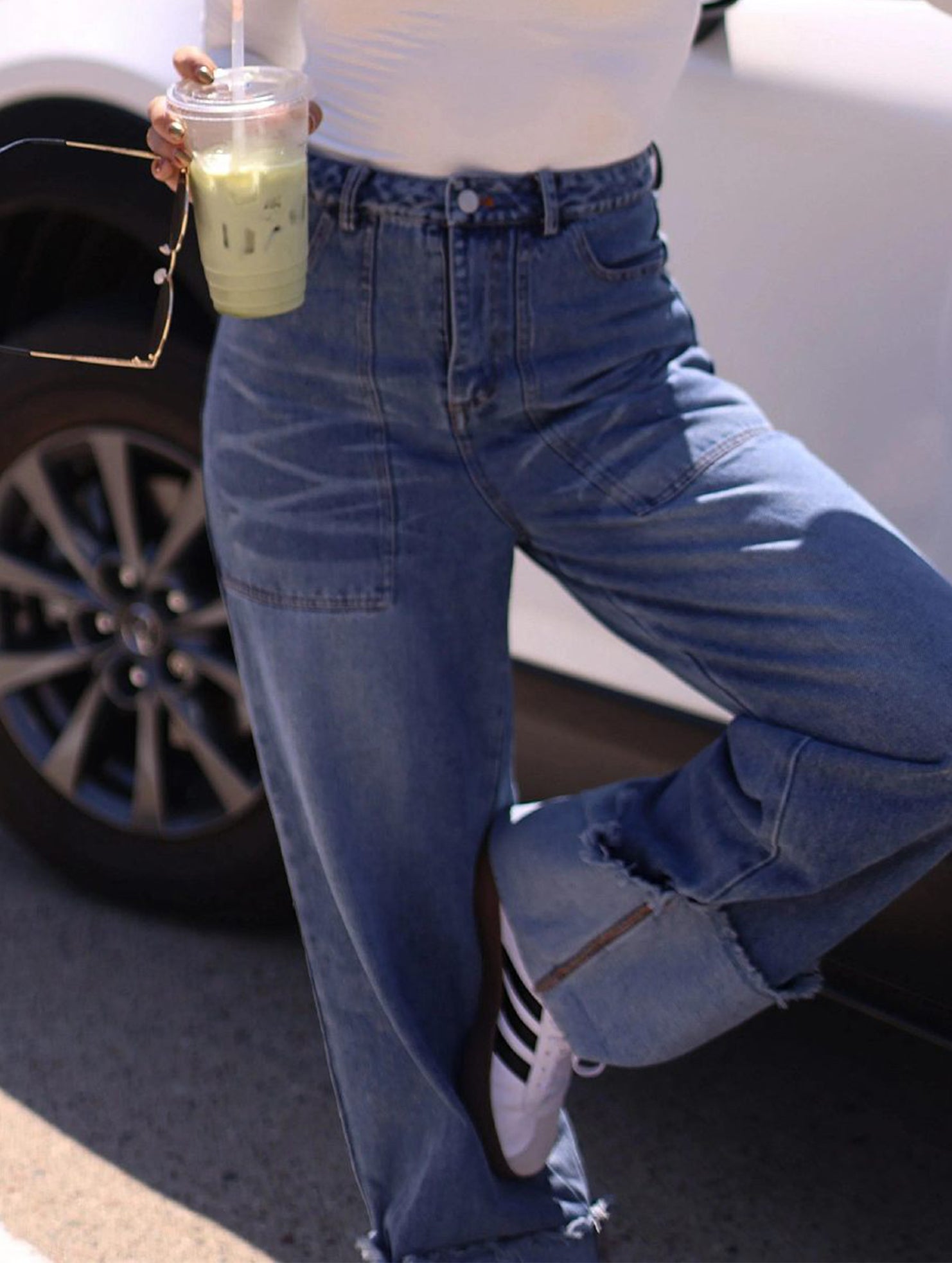 Women's high-waisted, rolled-up retro casual jeans_CWJP00871