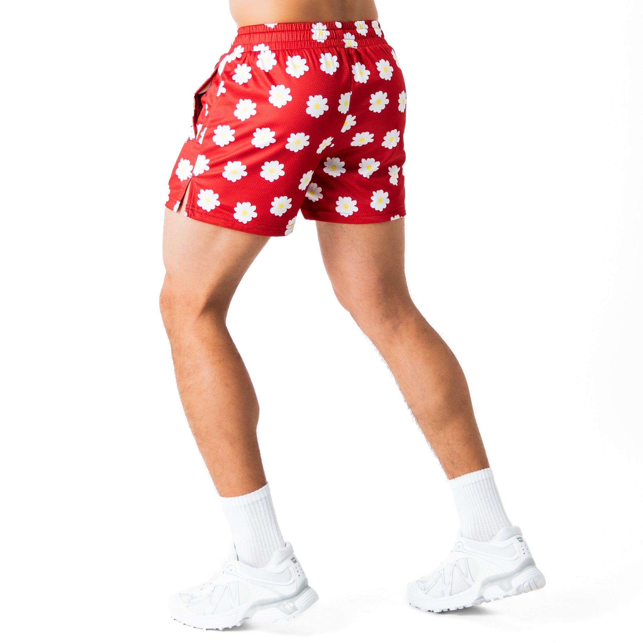 MUAY THAI SHORTS (MID THIGH CUT) DAISY - RED