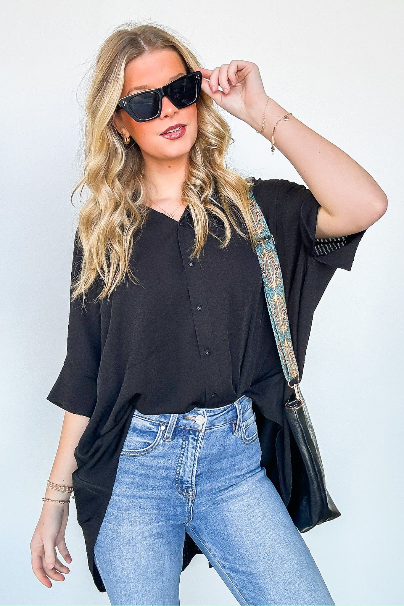 Textured Knit Button Down Top