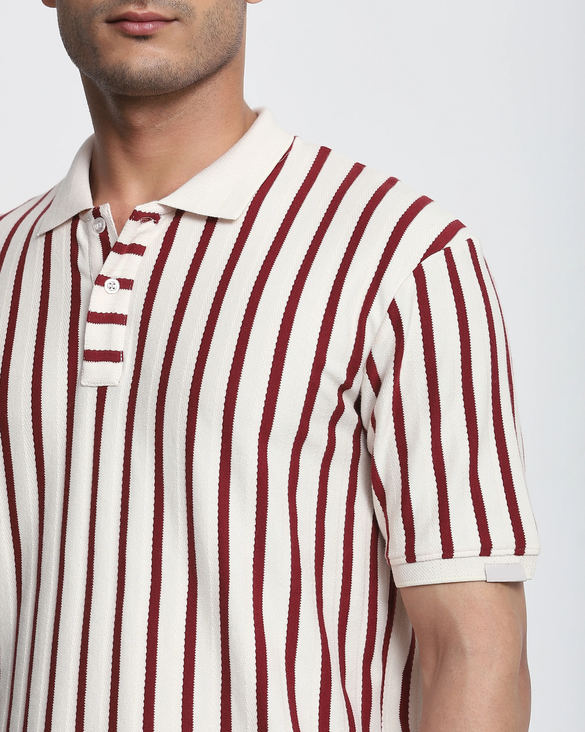 Daily Simple Maroon Striped Textured  Polo Shirt