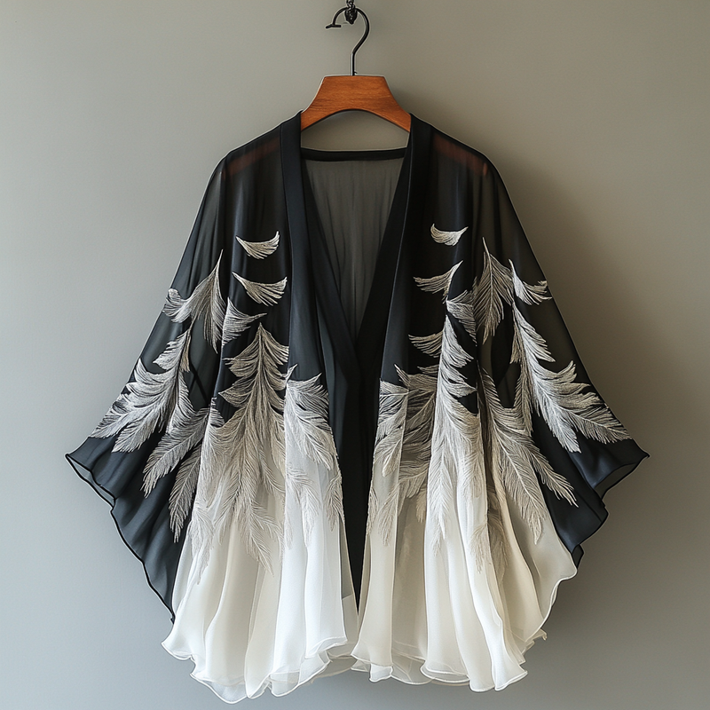 Summer Fun Feather Print Chiffon Cardigan 6f19