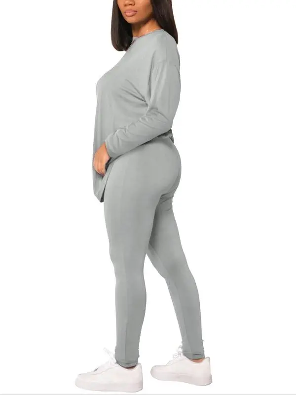 Women's Solid Drop Shoulder Tee & Elastic Waist Skinny Pants Two-piece Set