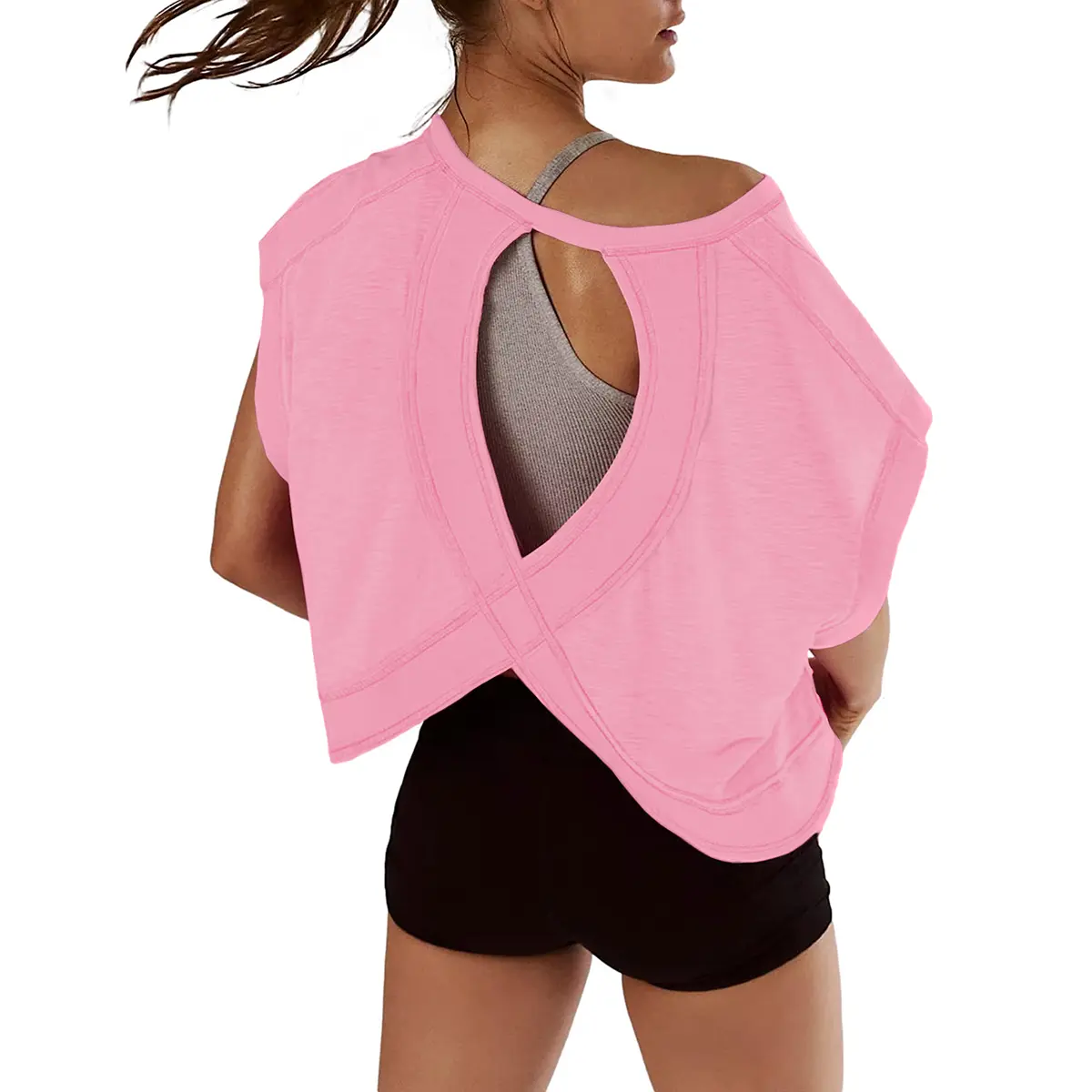 Women's Open Back Tops Y2K Short / Long Sleeve Workout Shirts Casual Yoga Athletic Gym Slouchy Crop Running Tees
