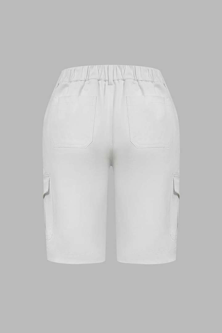 1Solid Multi Pocket Mid Rise Bermuda Cargo Shorts