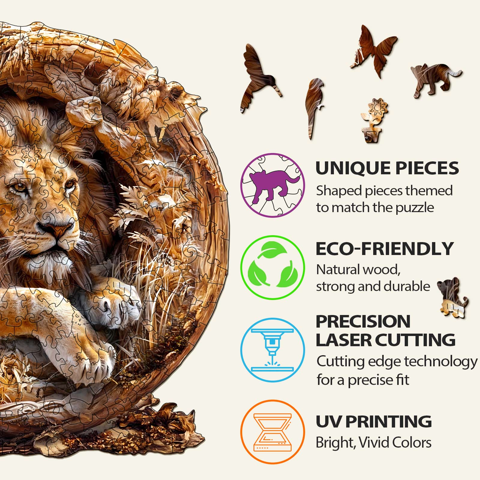 Lion In Cave Wooden Jigsaw Puzzle
