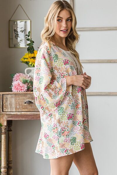 Full Size Multi Color Floral Open Cardigan