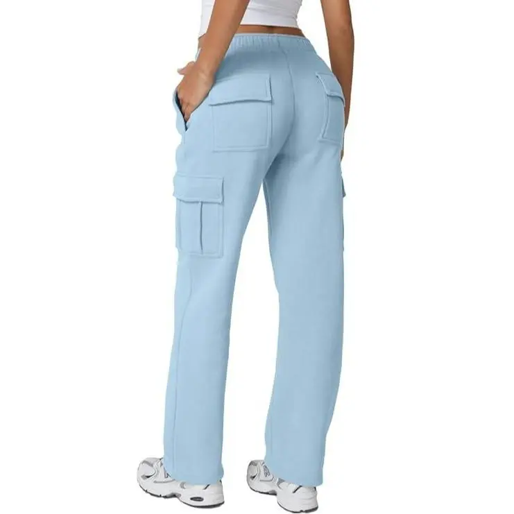 Women's multi-pocket solid color pants