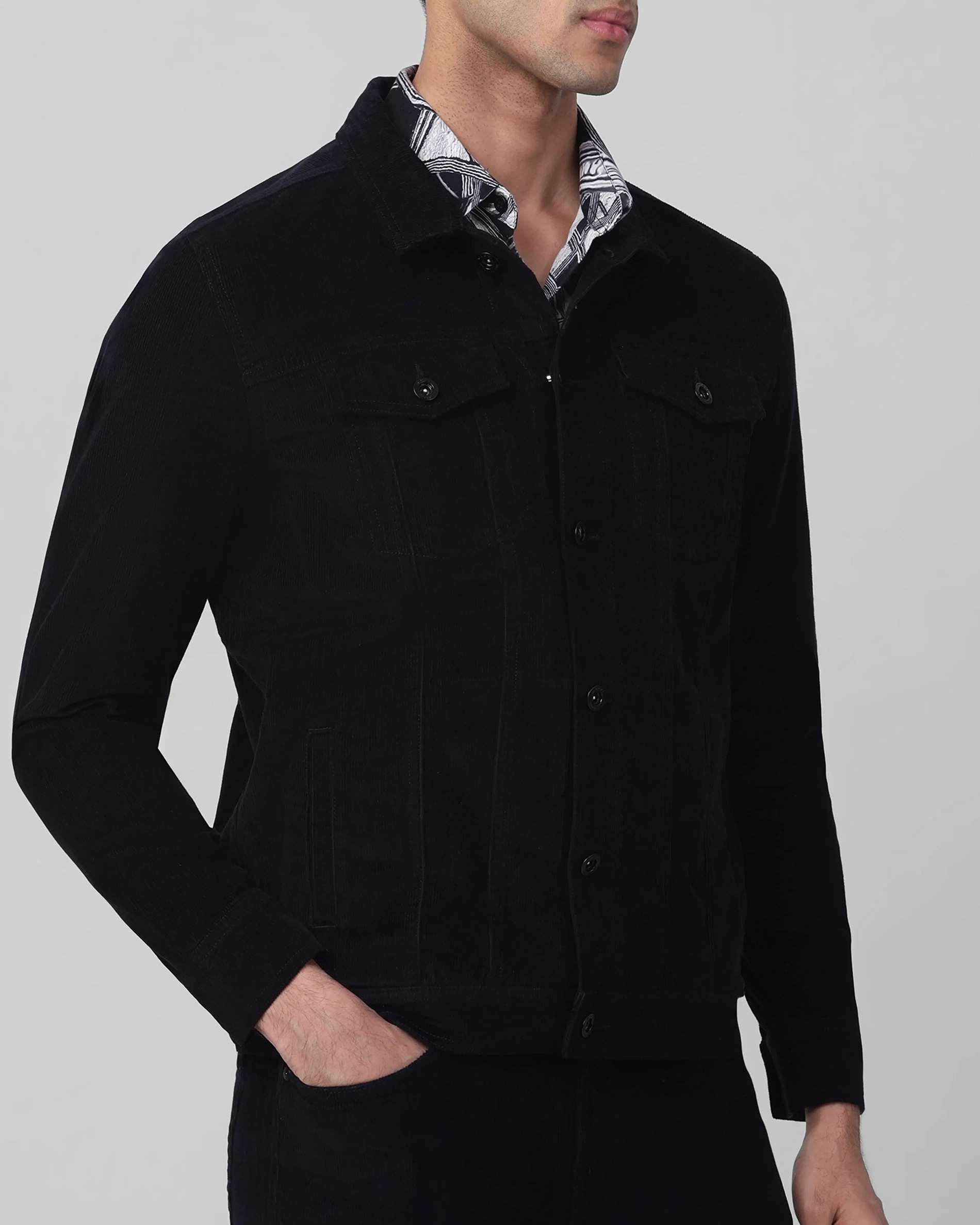 Versatile Comfortable Slim-Fit Navy Corduroy Jacket