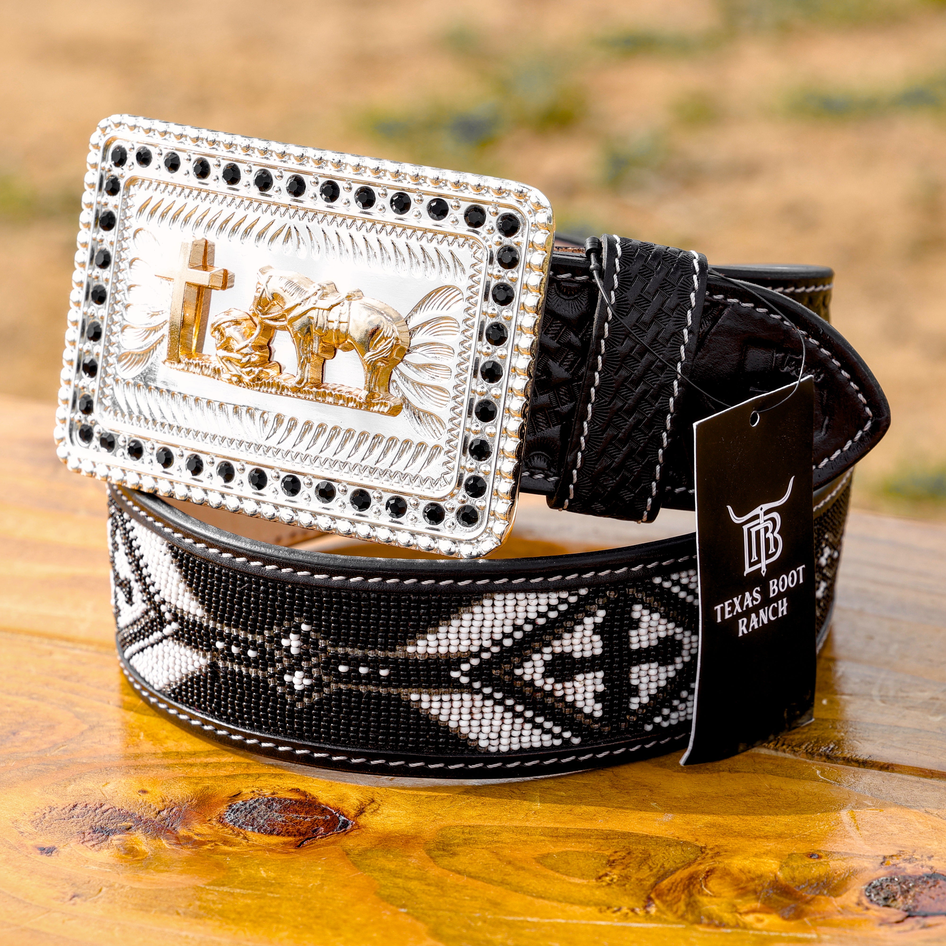 2 Inch Hand-Tooled Artesanal Beaded Leather Belt