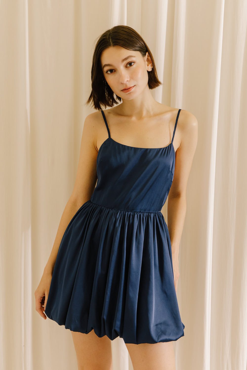 Alexa Navy Satin Mini Dress