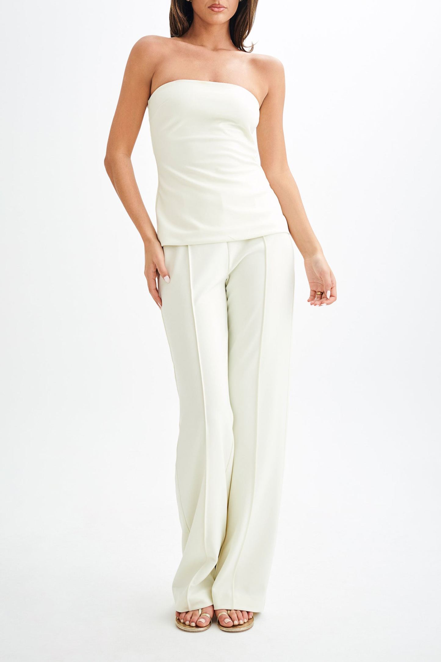 Slight Stretch Pleated Wide Leg Pants