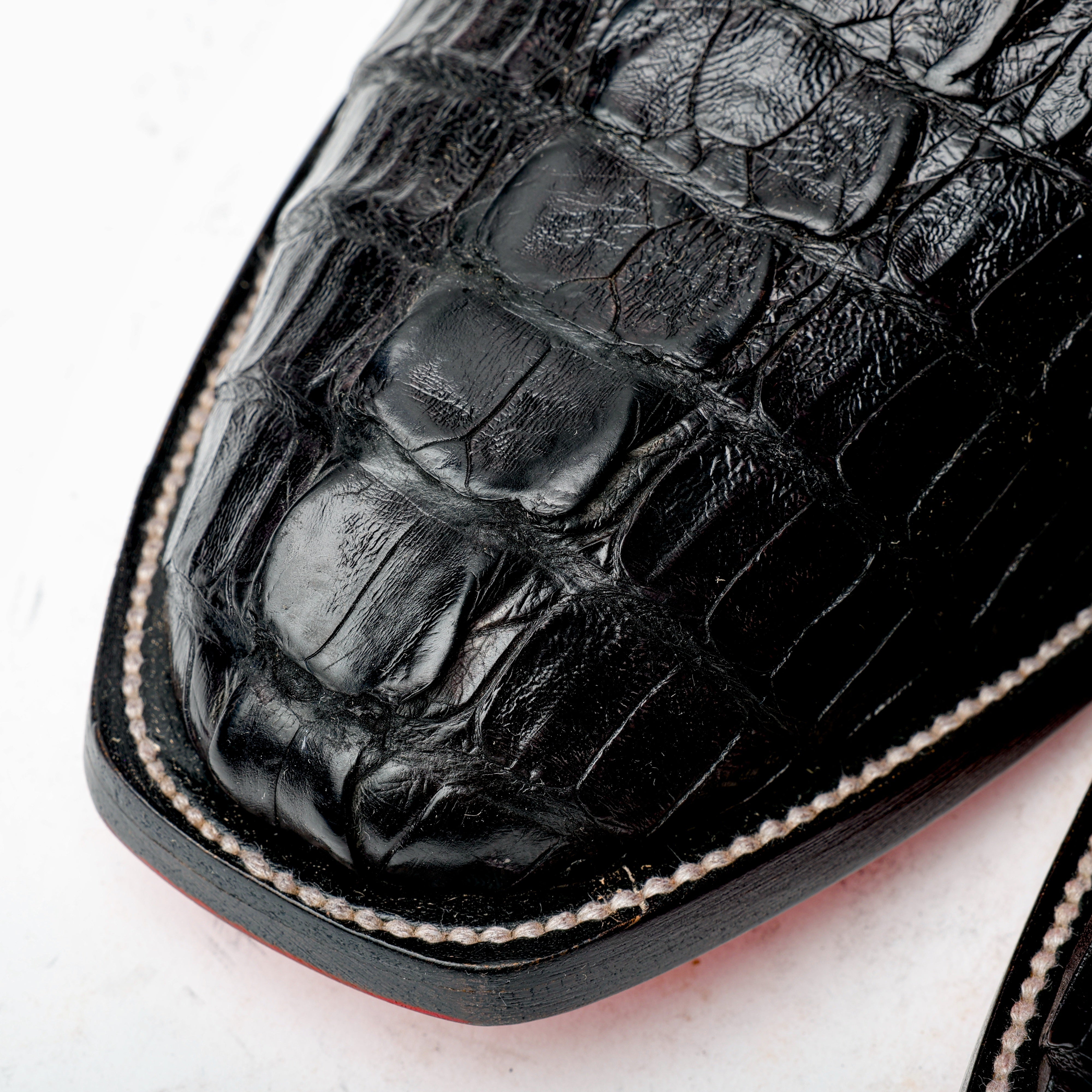 Black GENUINE Caiman Tail Boots - French Toe