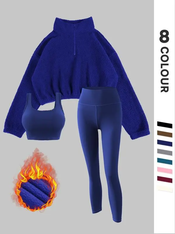 Women's Solid Thermal Lined 3-Piece Tracksuit Set