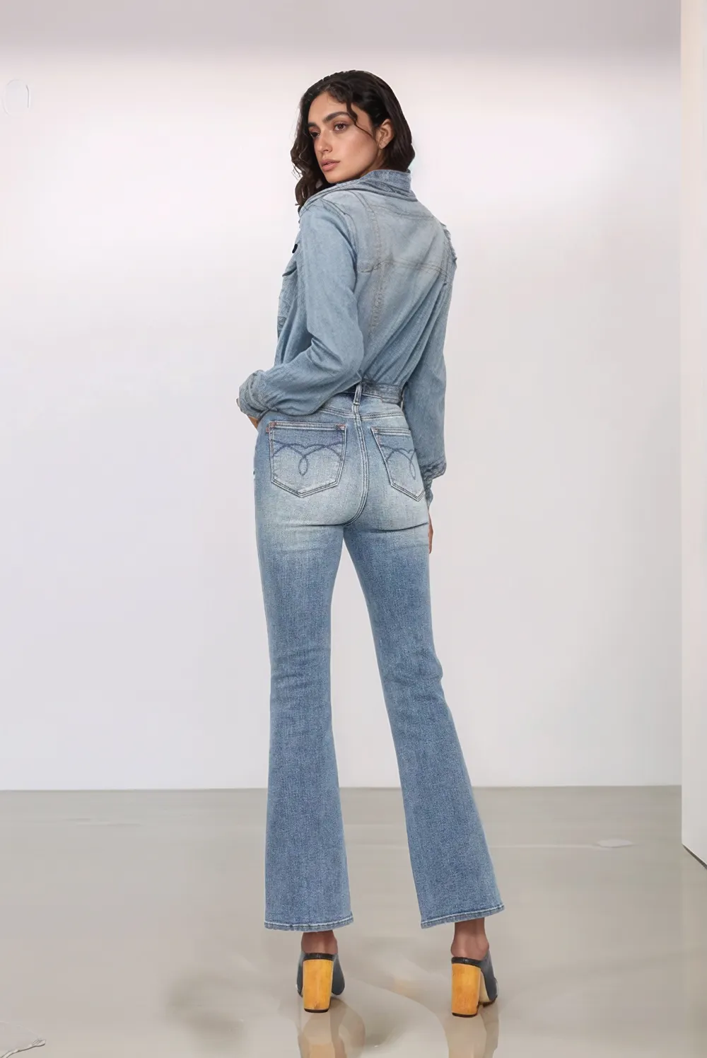 Blue Full Size Tummy Control Back Embroidered Pocketed Bootcut Jeans Plus Size