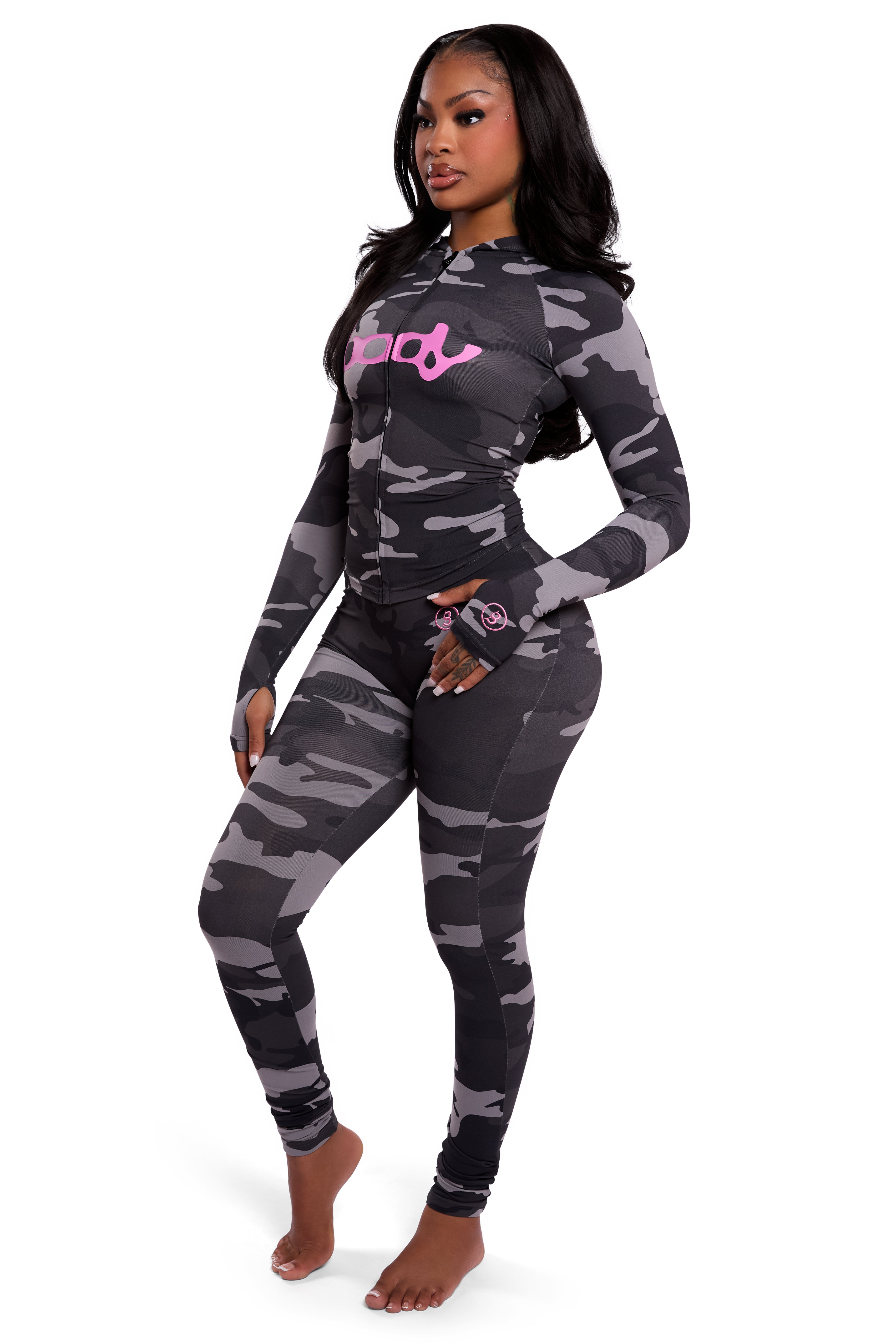 BASICS ULTRA LOW-RISE LEGGINGS 2.0 (GREY CAMO/HOT PINK)