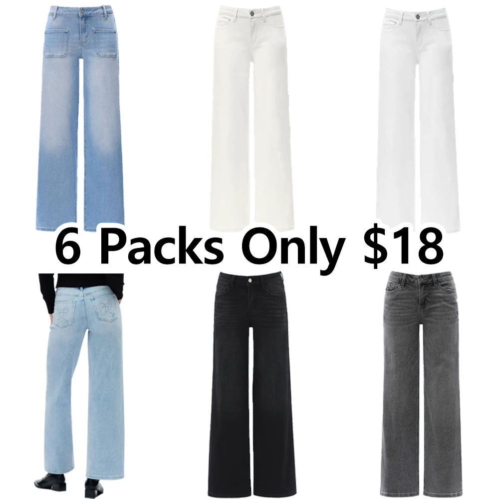 Women's Stretchy Wide Leg Baggy Jeans – Mid-Low Rise Distressed Denim, Tummy Control, Curve Hugging, Plus Size