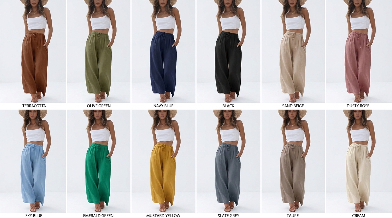 Breezy Linen Wide-Leg Pants – Flowy High-Waist Summer Beach Trousers with Pockets