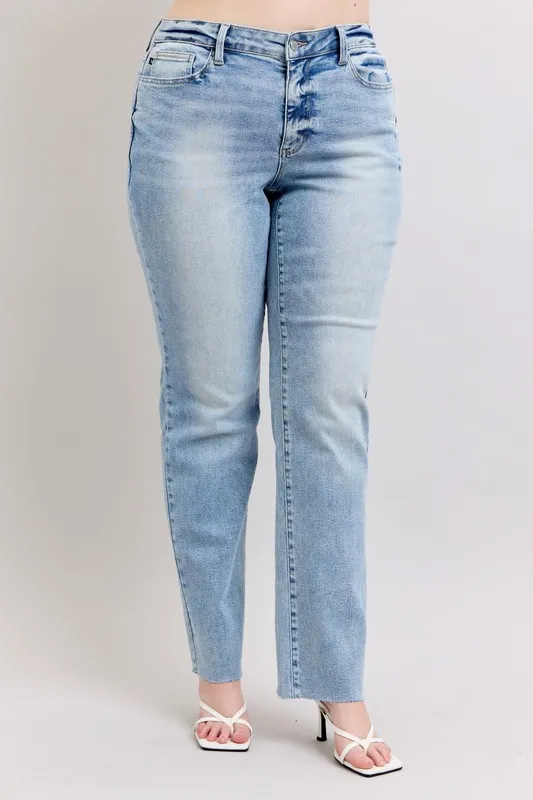 Blue Full Size Midi Rise Light Wash Dad Jeans Plus Size