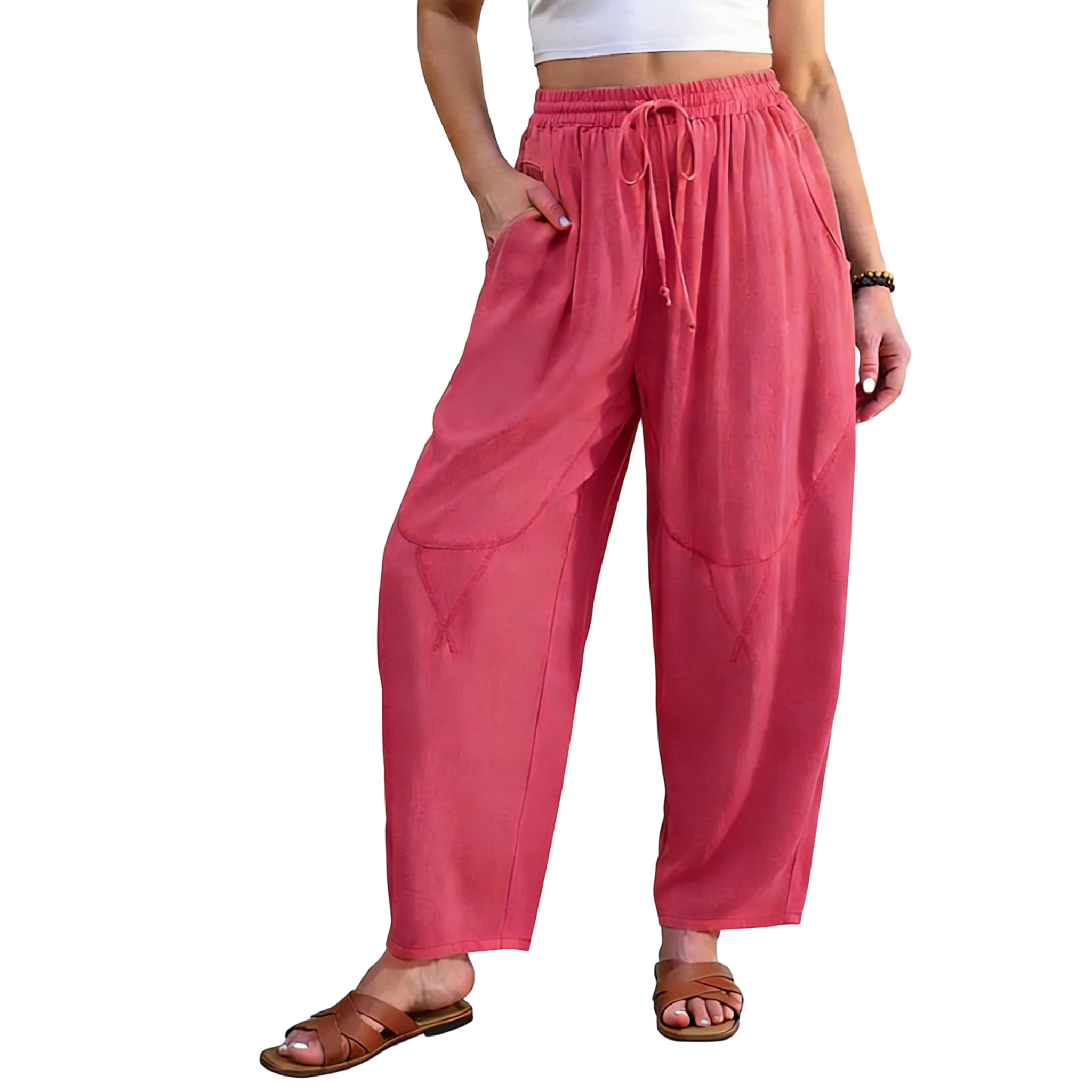 Women's Linen Blend Cropped Harem Pants