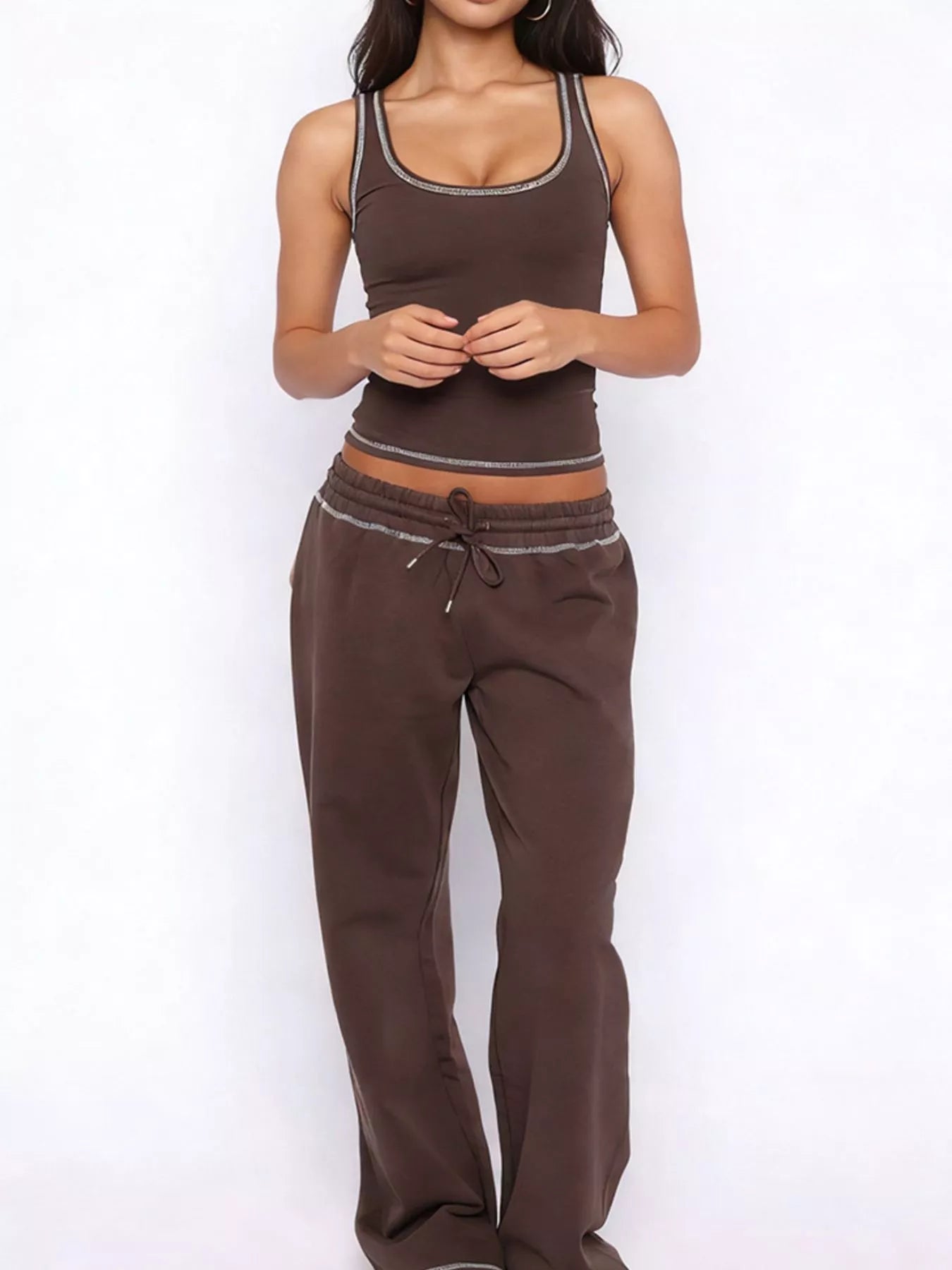 Scoop Neck Tank Top and Drawstring Pants Set