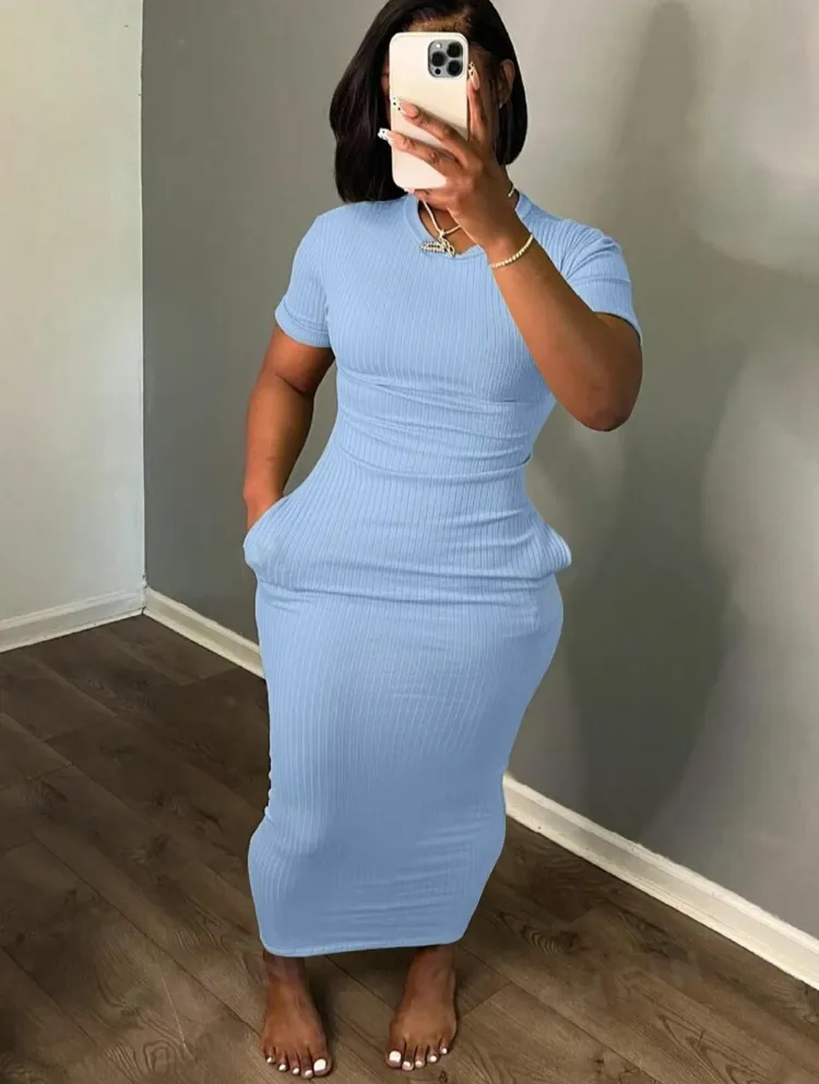 Plus Size Casual Summer Bodycon Dress with Pockets
