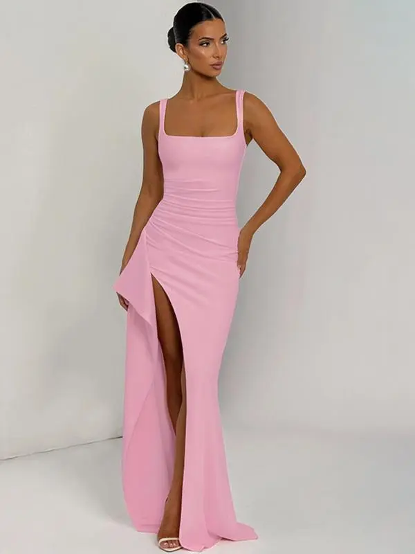 Women's Plain Split Thigh Backless Dress