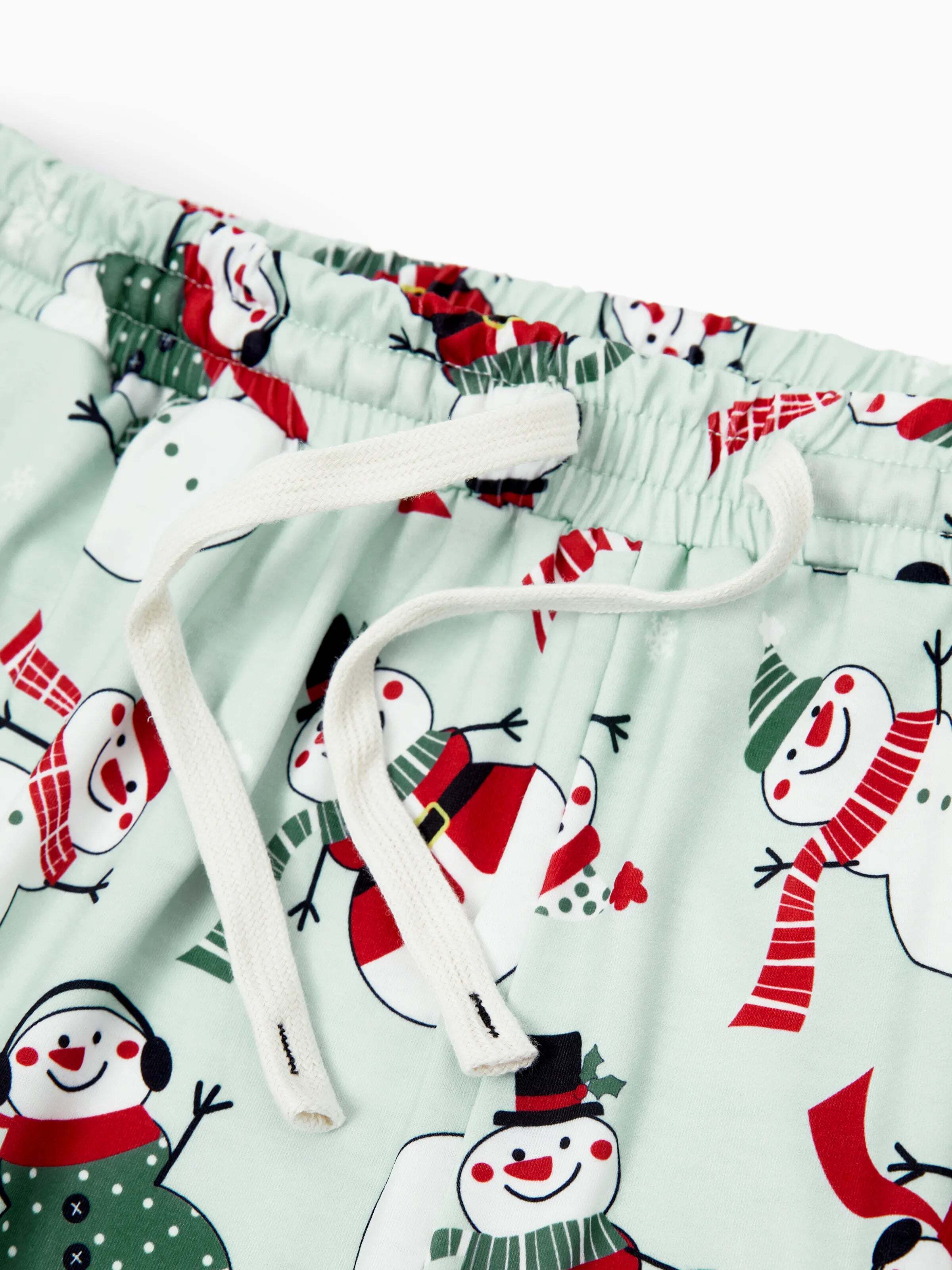 Christmas Matching Family Pajamas Set Christmas Snowman Print PJS with Christmas Socks Mint Green