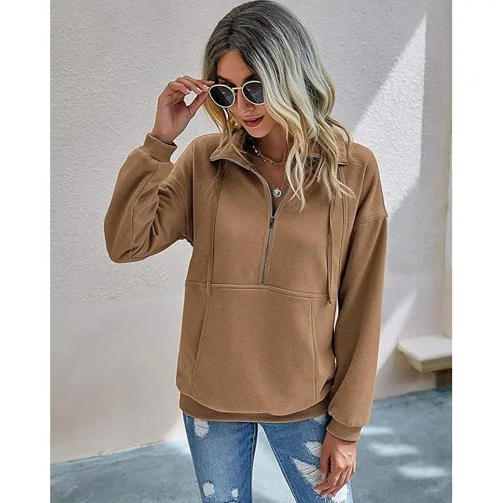 Women's Casual Long Sleeve Lapel Zipper Sweatshirt