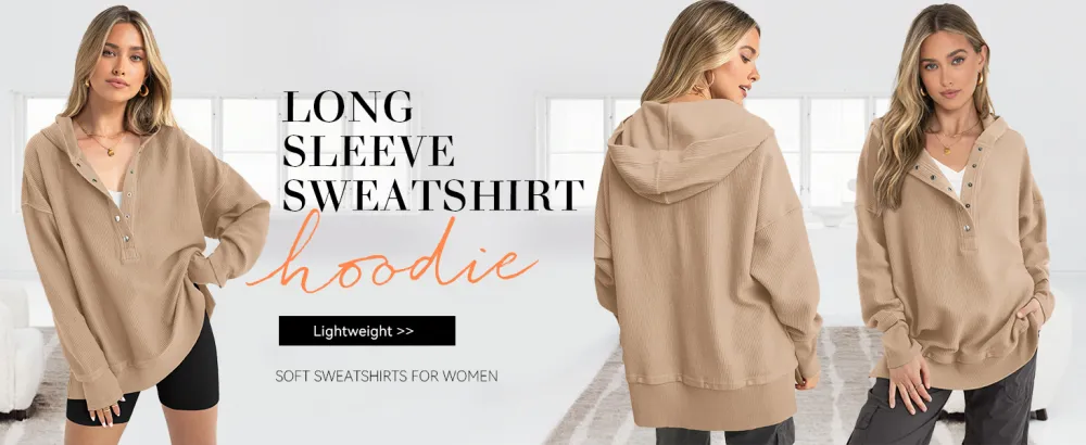 Womens Oversized Button Up V Neck Sweatshirt