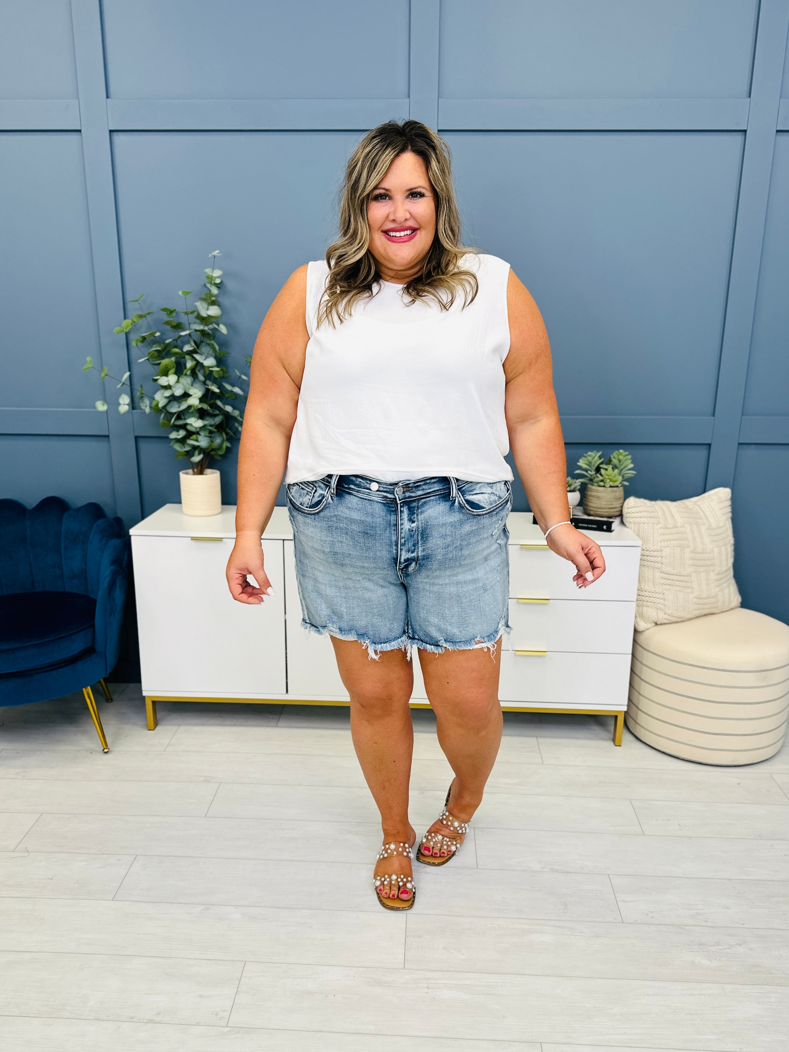 Judy Blue REG/CURVY Summer Snatch Double Button Midrise Adjustable Shorts