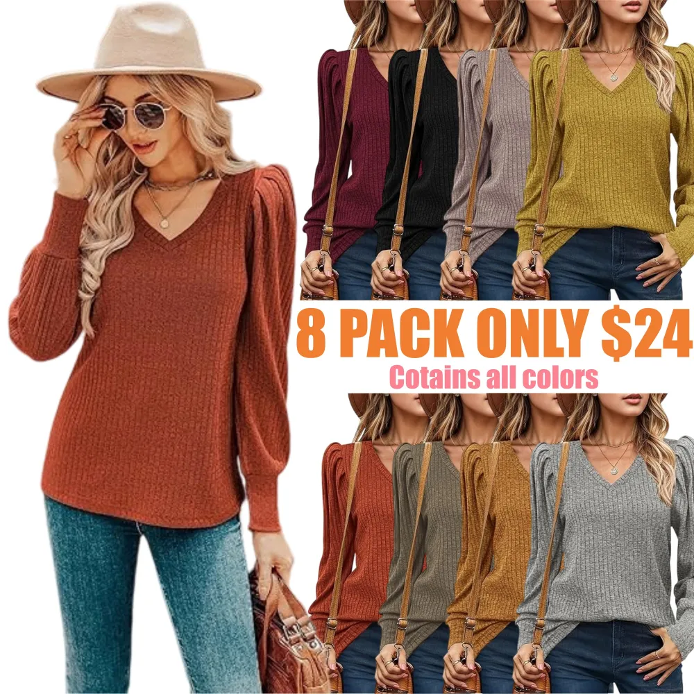 Women's Knit Shirt Soft Puff Long Sleeve