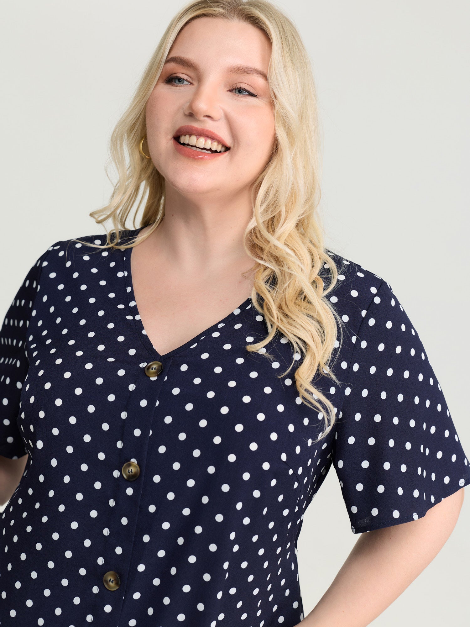 Polka Dots Charm Button Detail Mini Dress