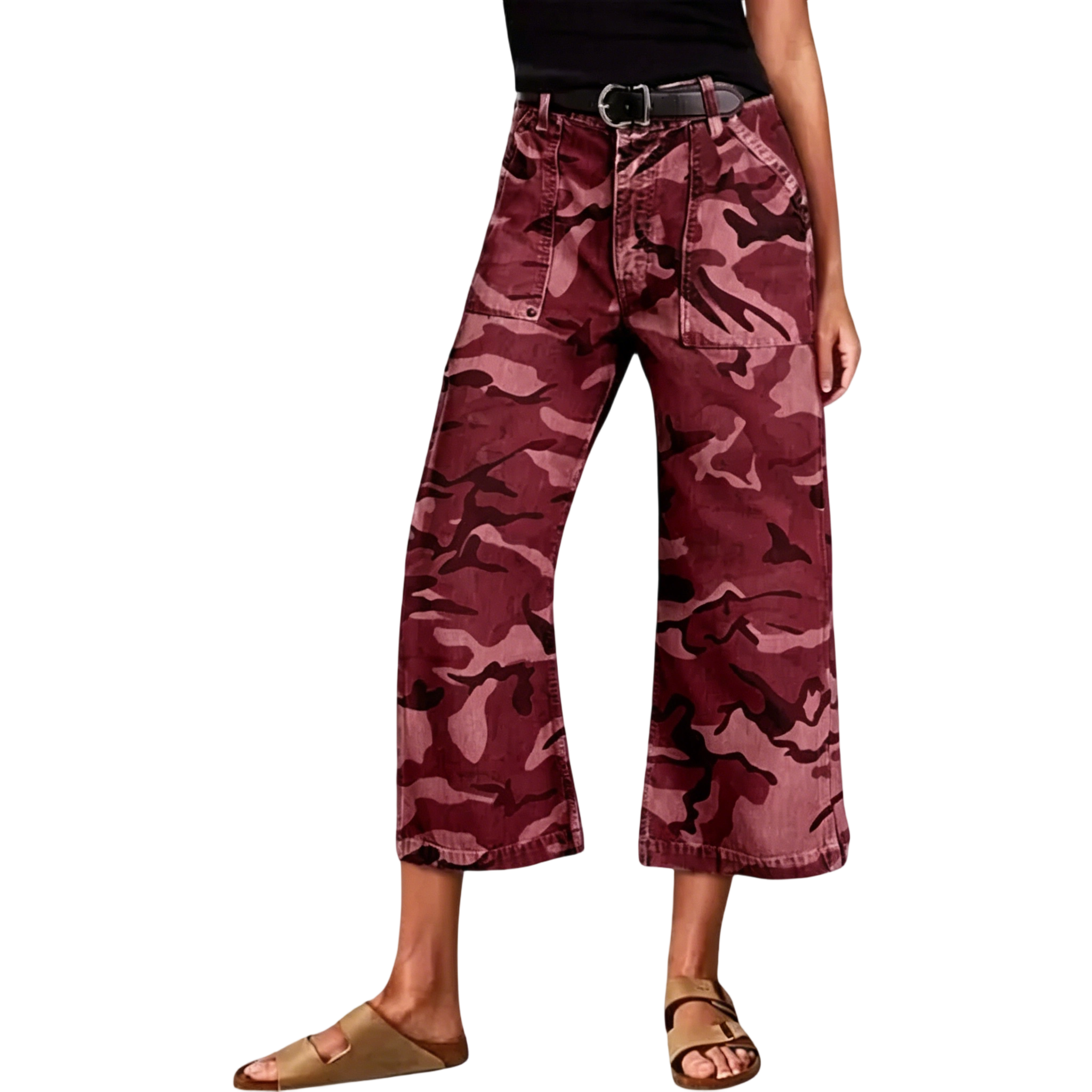 Stretchy Camo Print Mid Waist Straight Leg Capri Pants Summer Vibes