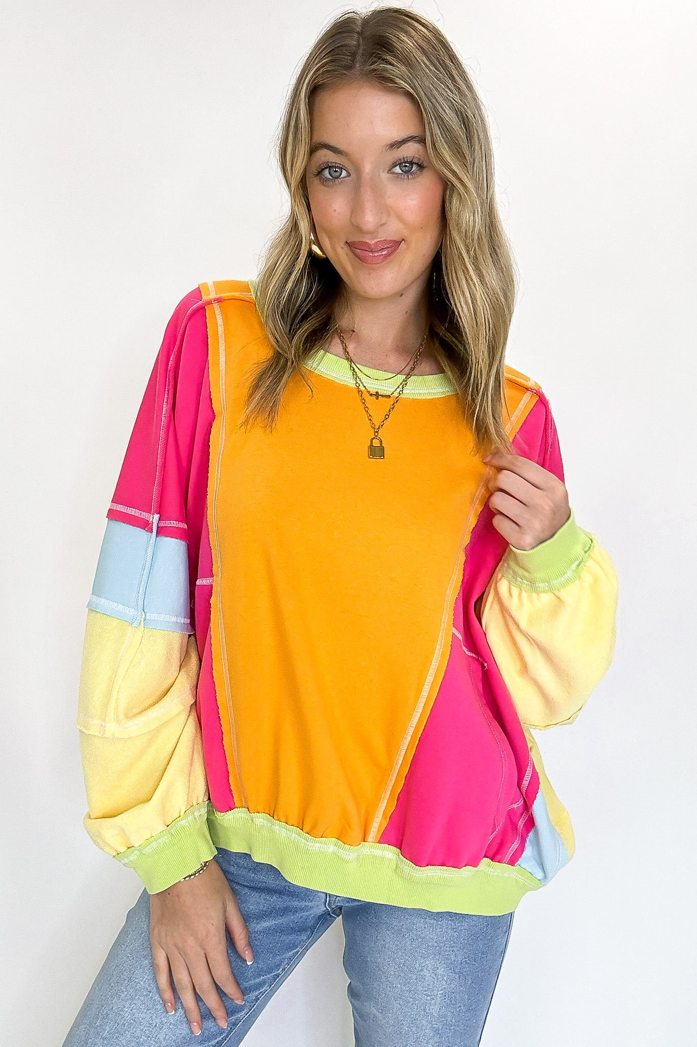 Vintage Washed Terry Raw Edge Pullover