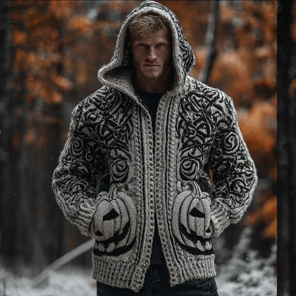 Viking Men's Autumn And Winter Warmth Knit Hooded Sweater Jacket
