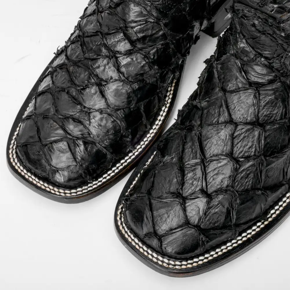 GENUINE Black Pirarucu Boots - Square Toe