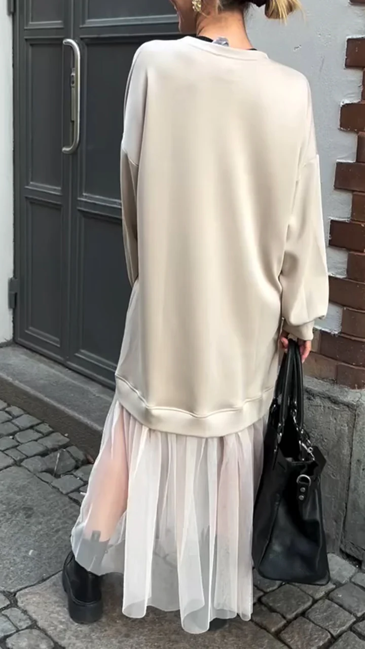 Women's Round Neck Lace Stitching Casual Dress