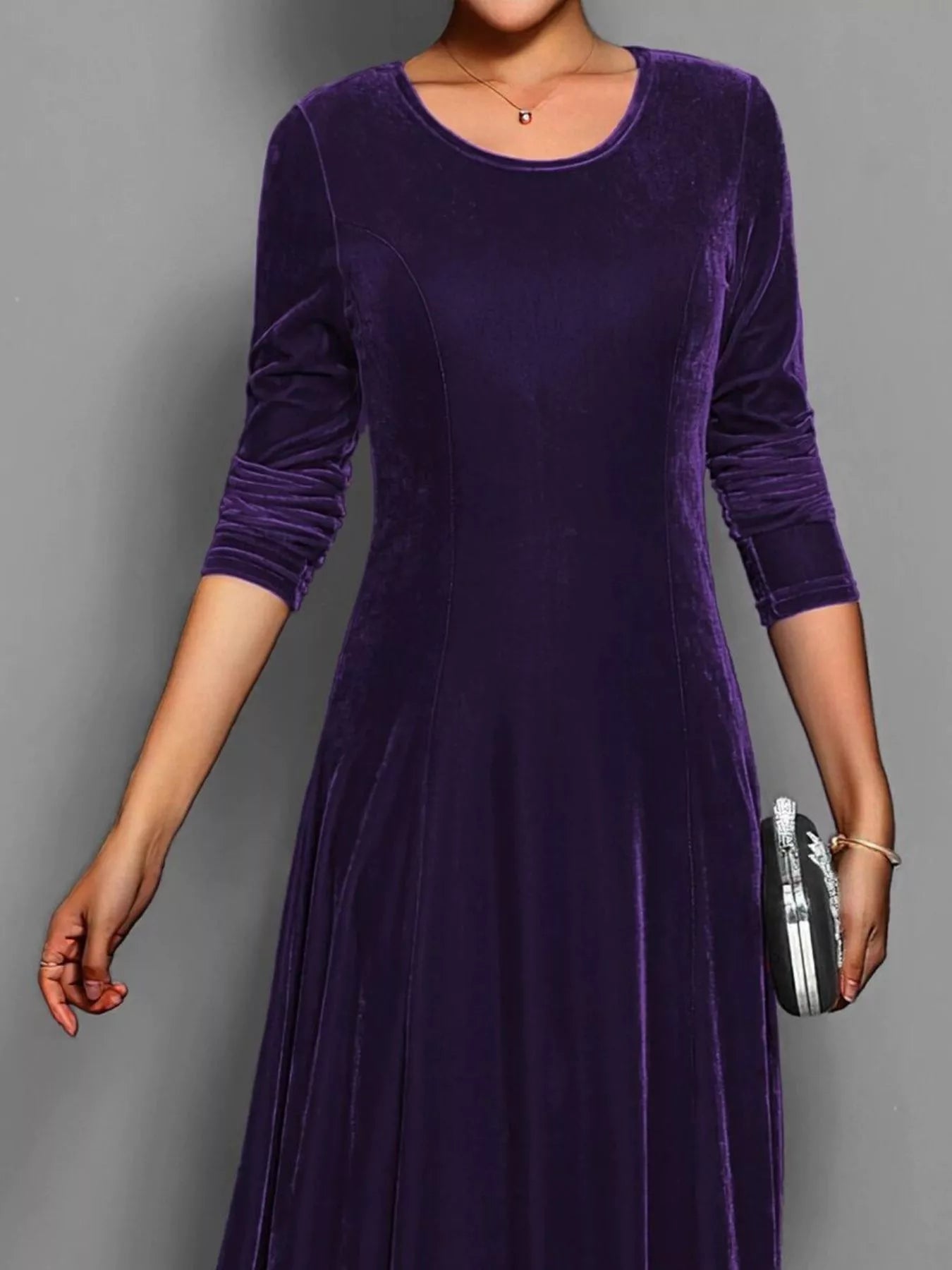 Velvet Long Sleeve A-Line Dress