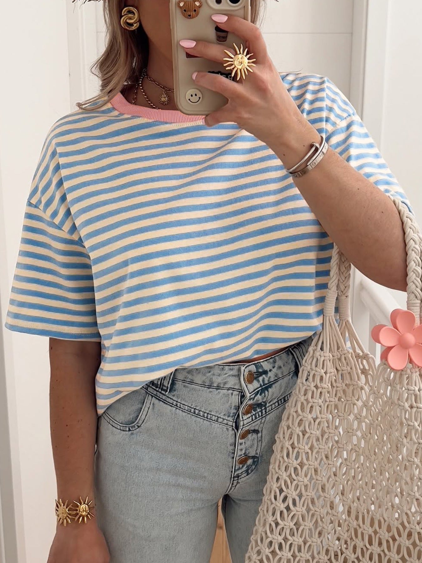 Striped Round Neck Casual T-Shirt