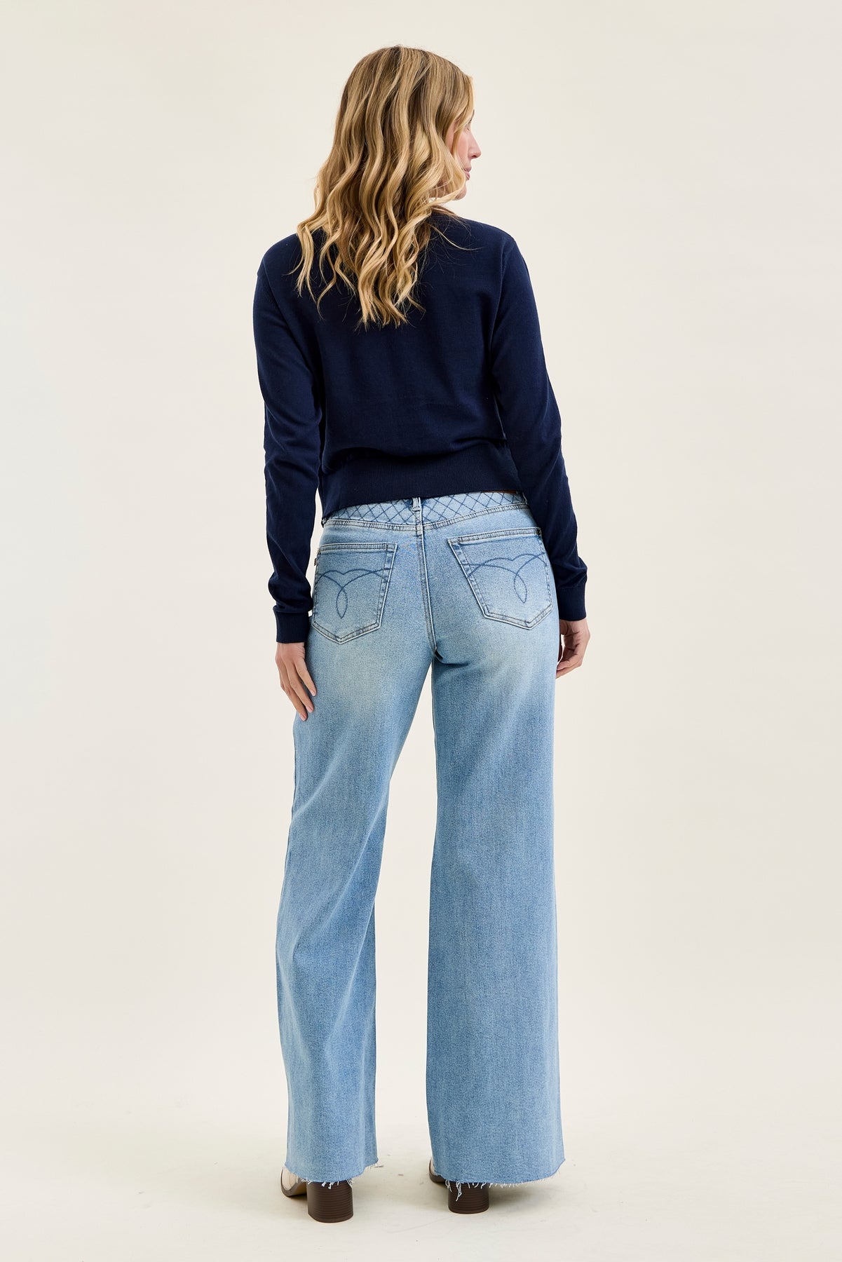 Lux Quilted Blue Retro Wide Leg