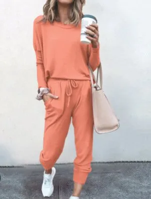 Women's Jersey Plain Daily Going Out Two Piece Set Long Sleeve Casual Spring/Fall Top With Pants Matching Set