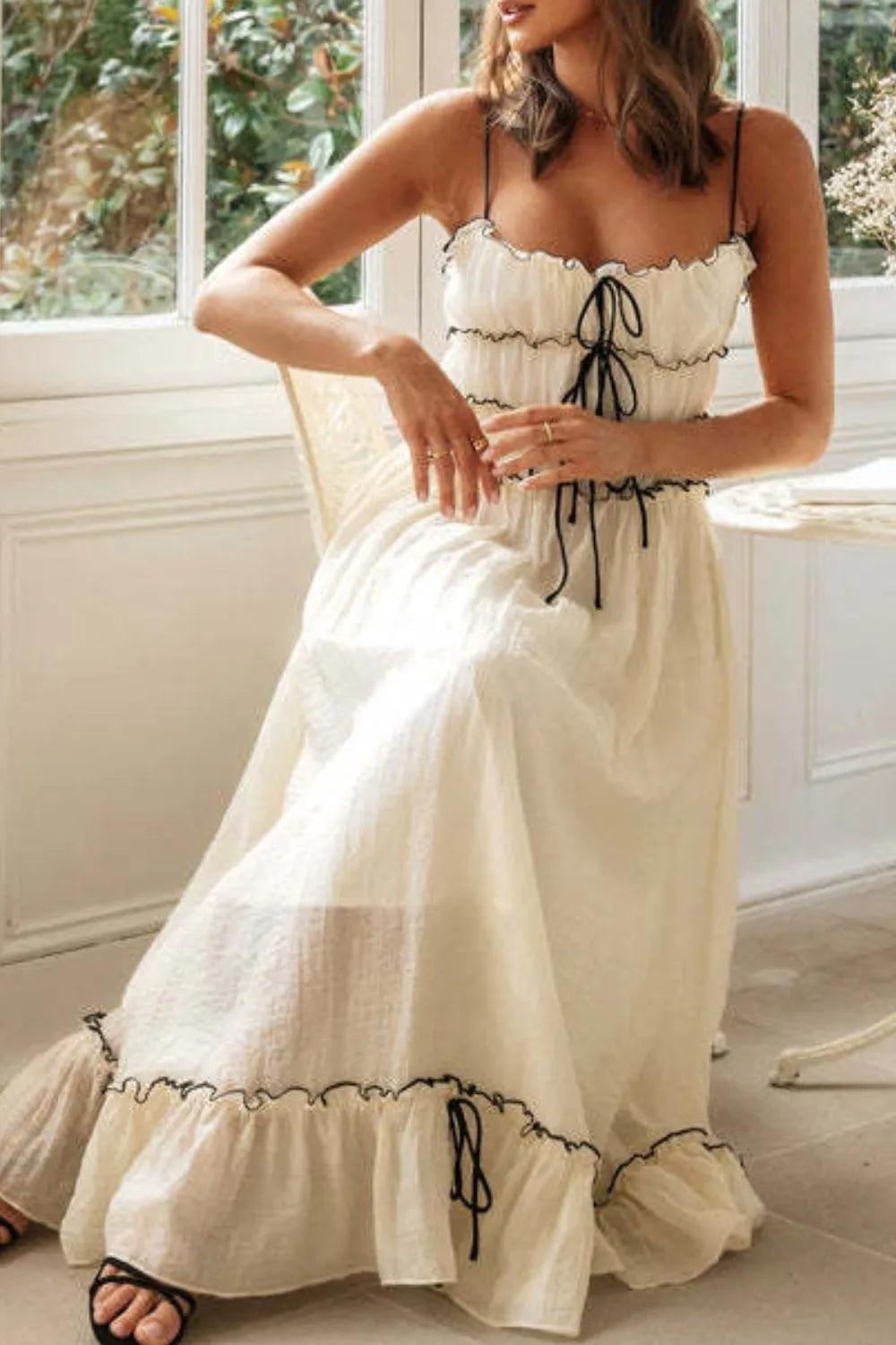 Frill Tied Front Midi Cami Dress