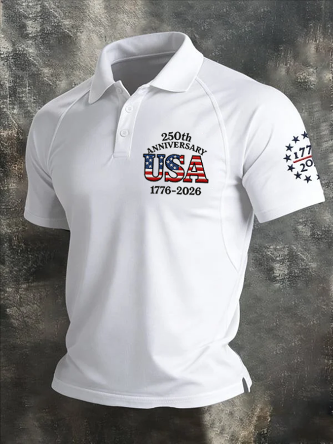 Men'S Retro American Celebration Shoulder And Collar T-Shirt