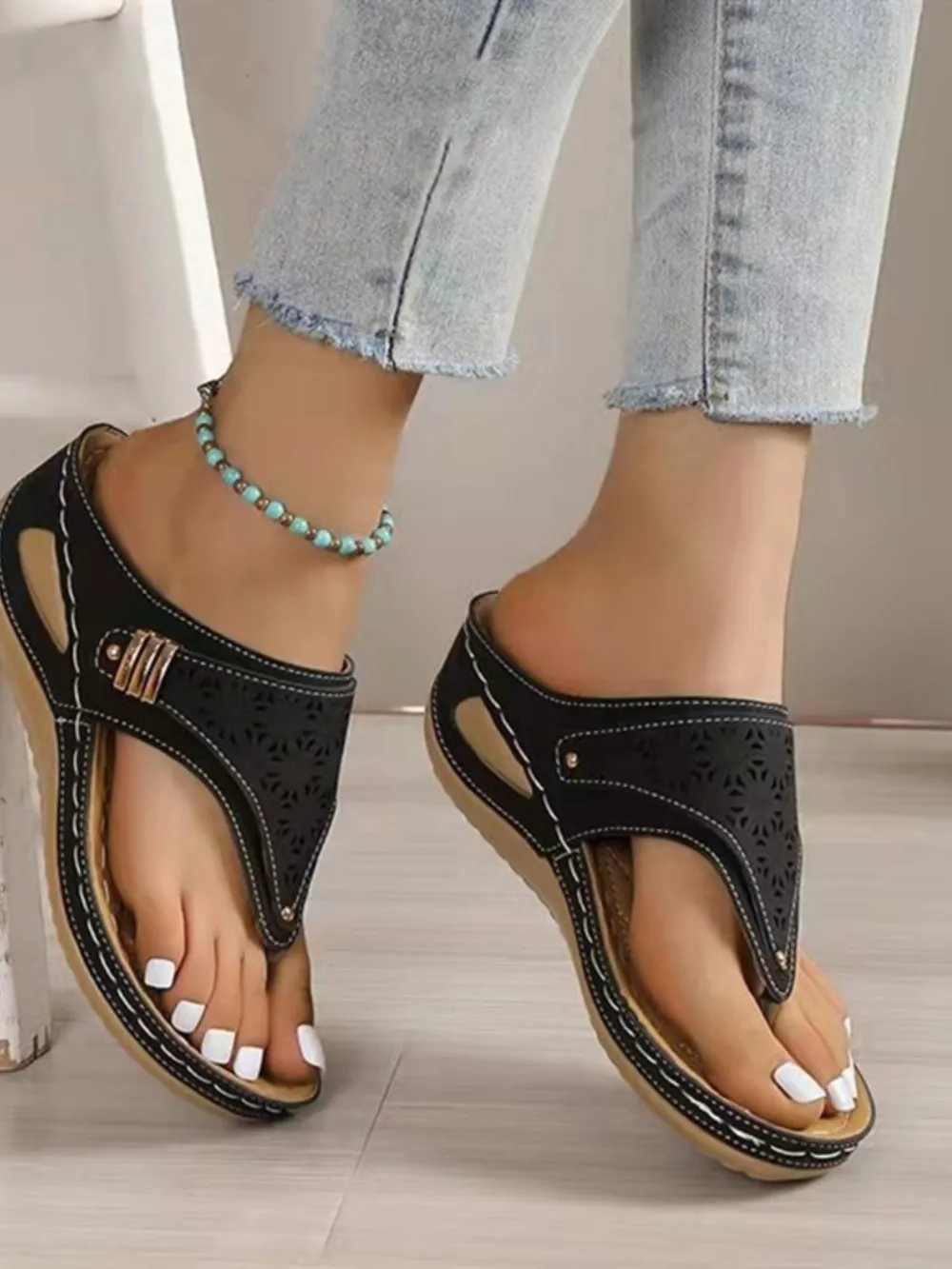 Cutout Toe Post PVC Sandals (multiple color options)