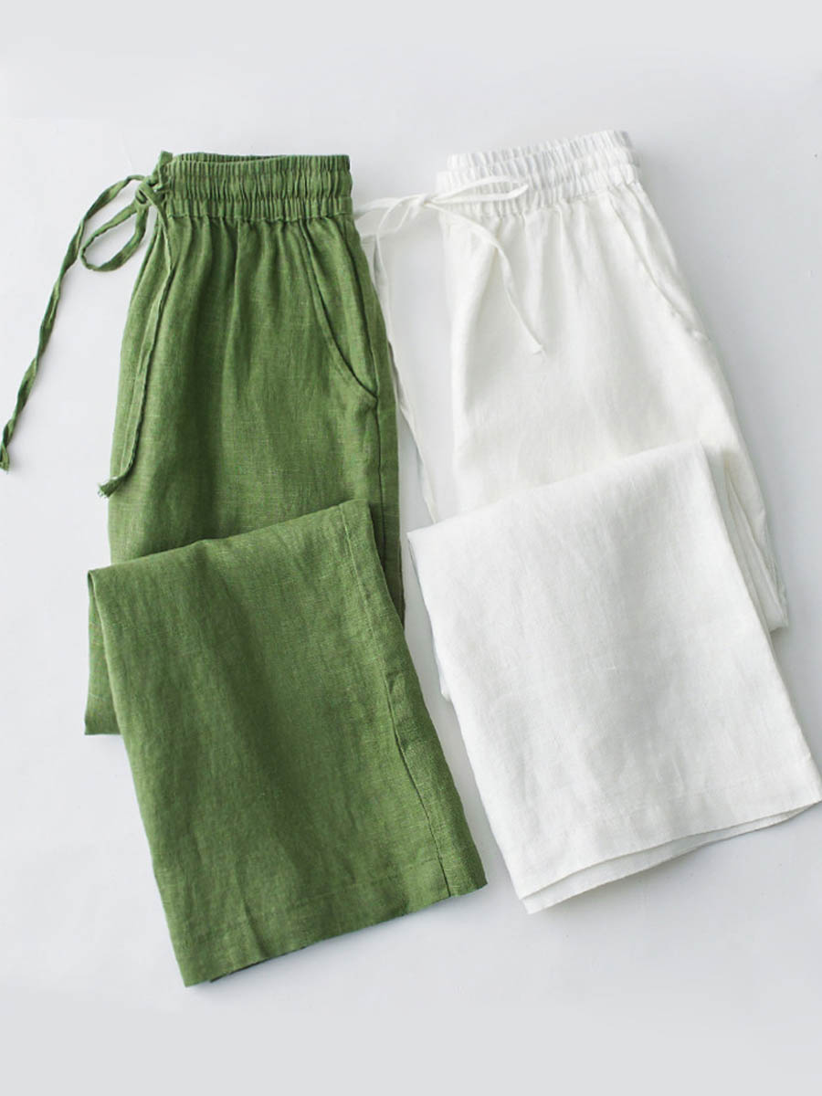Women's Breathable Elastic Pocket Lazy Casual Cotton And Linen Loose Pants