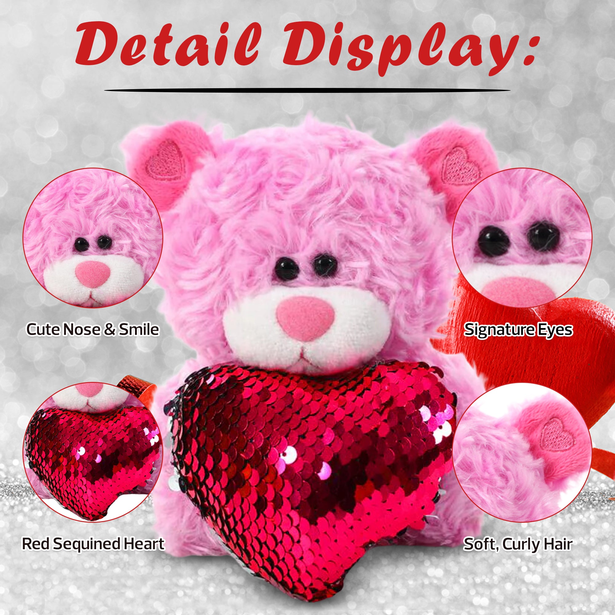 Pink Bears with Sequin Heart 6inch