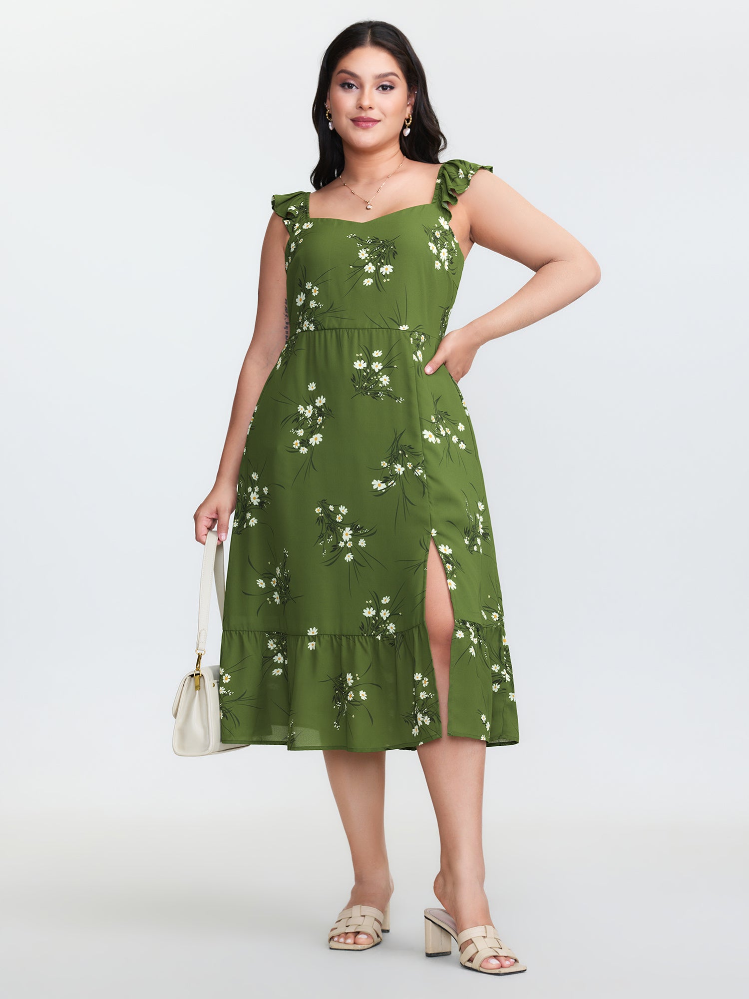 Floral Print Shirred Back Midi Dress